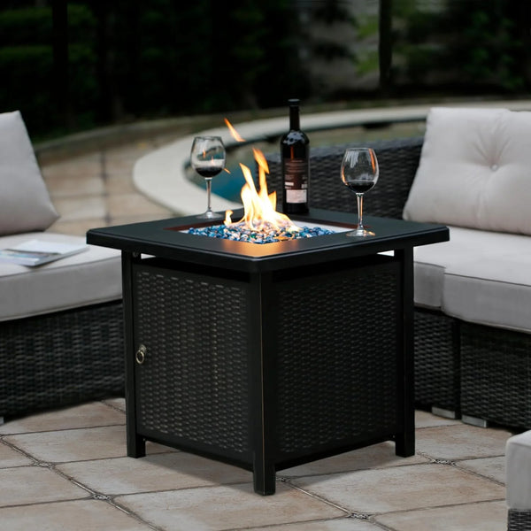 Propane Gas Fire Pit Table with Lid for outside Backyard, Patio 50000 BTU 28 Inch
