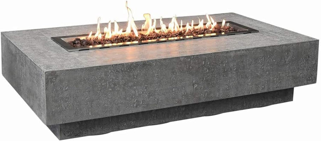 Hampton Concrete Fire Pit 56" X 32" Outdoor Patio Firepit Includes Lava Rocks Modern Fire Pits & Outdoor Fireplaces for Garden, Deck, Indoor & Outdoor Heating