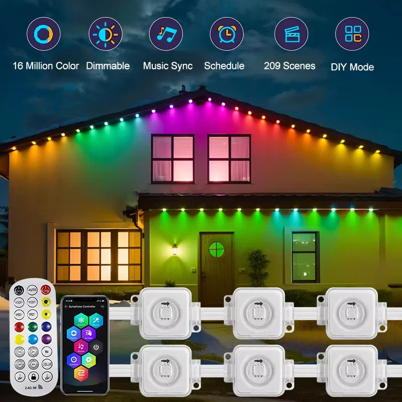 45M RGB LED Outdoor String Lights with APP Control and Scene Modes for Parties and Weddings