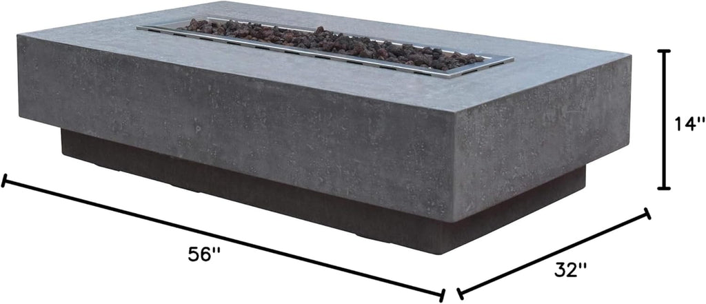 Hampton Concrete Fire Pit 56" X 32" Outdoor Patio Firepit Includes Lava Rocks Modern Fire Pits & Outdoor Fireplaces for Garden, Deck, Indoor & Outdoor Heating