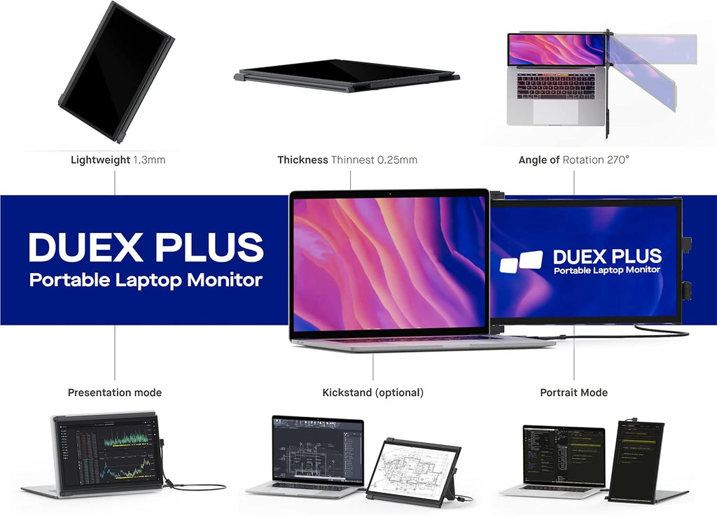 Duex plus Portable Monitor for Laptops, USB C/USB a Plug and Play 13.3" Laptop Screen Extender