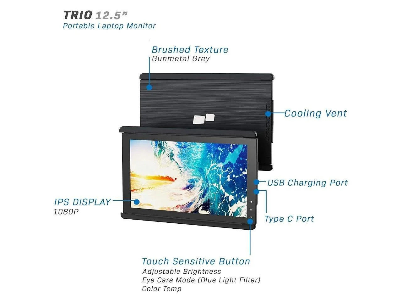 101-1003P01 Trio Portable 12.5 Inch Monitor Extension for Laptops