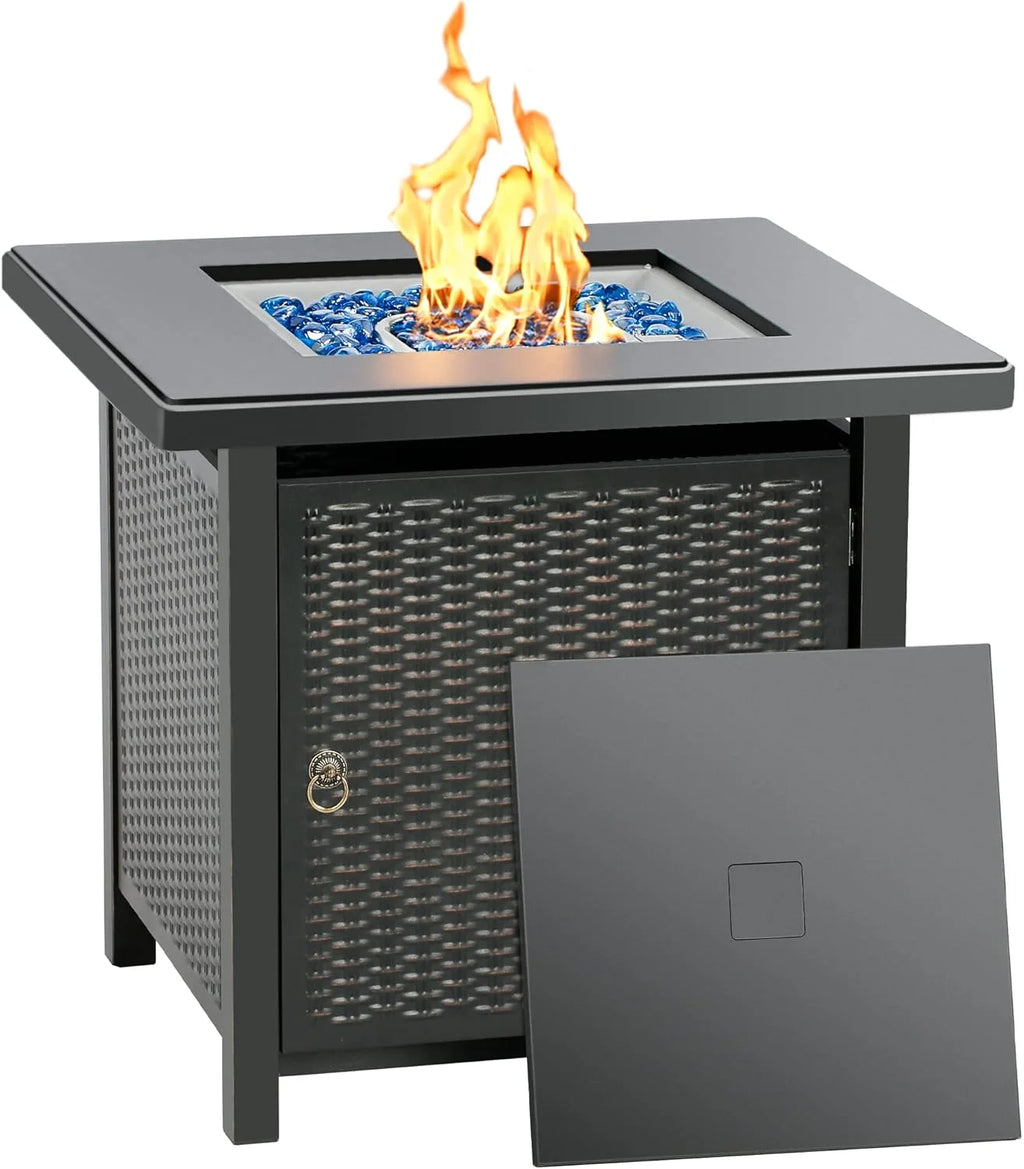 Propane Gas Fire Pit Table with Lid for outside Backyard, Patio 50000 BTU 28 Inch