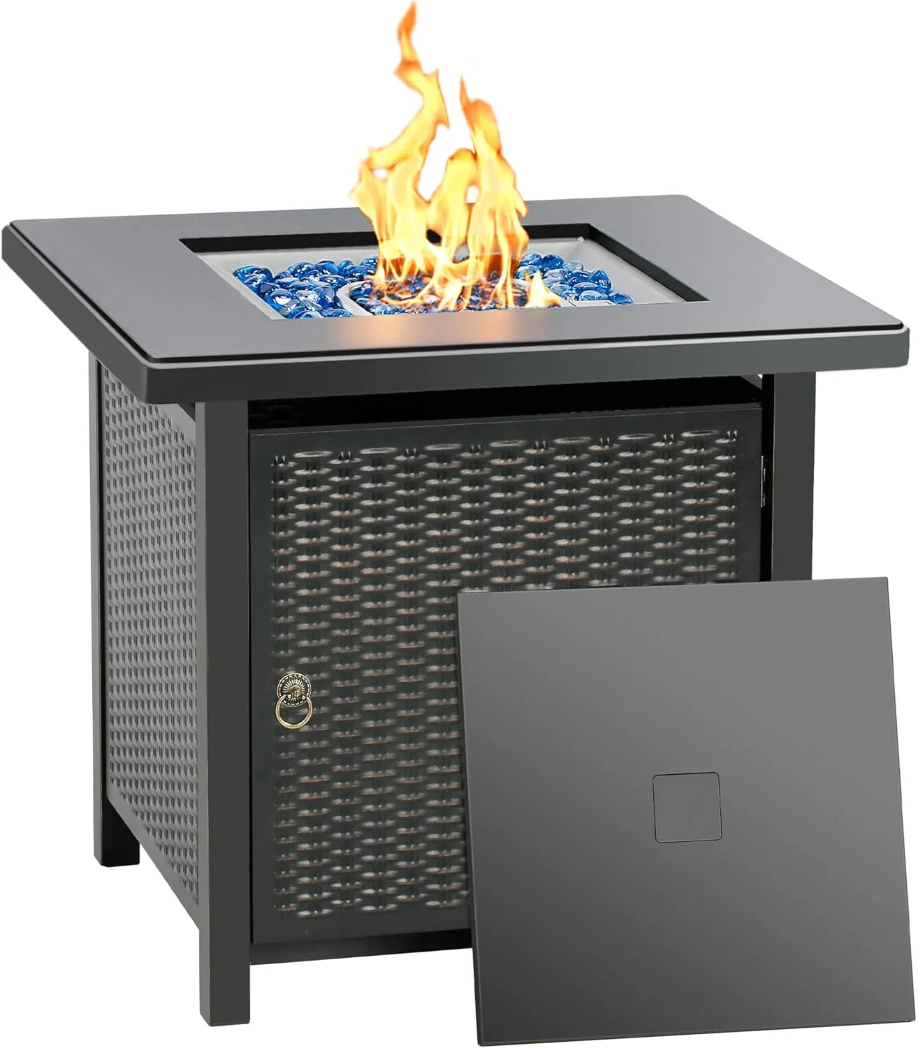 Propane Gas Fire Pit Table with Lid for outside Backyard, Patio 50000 BTU 28 Inch