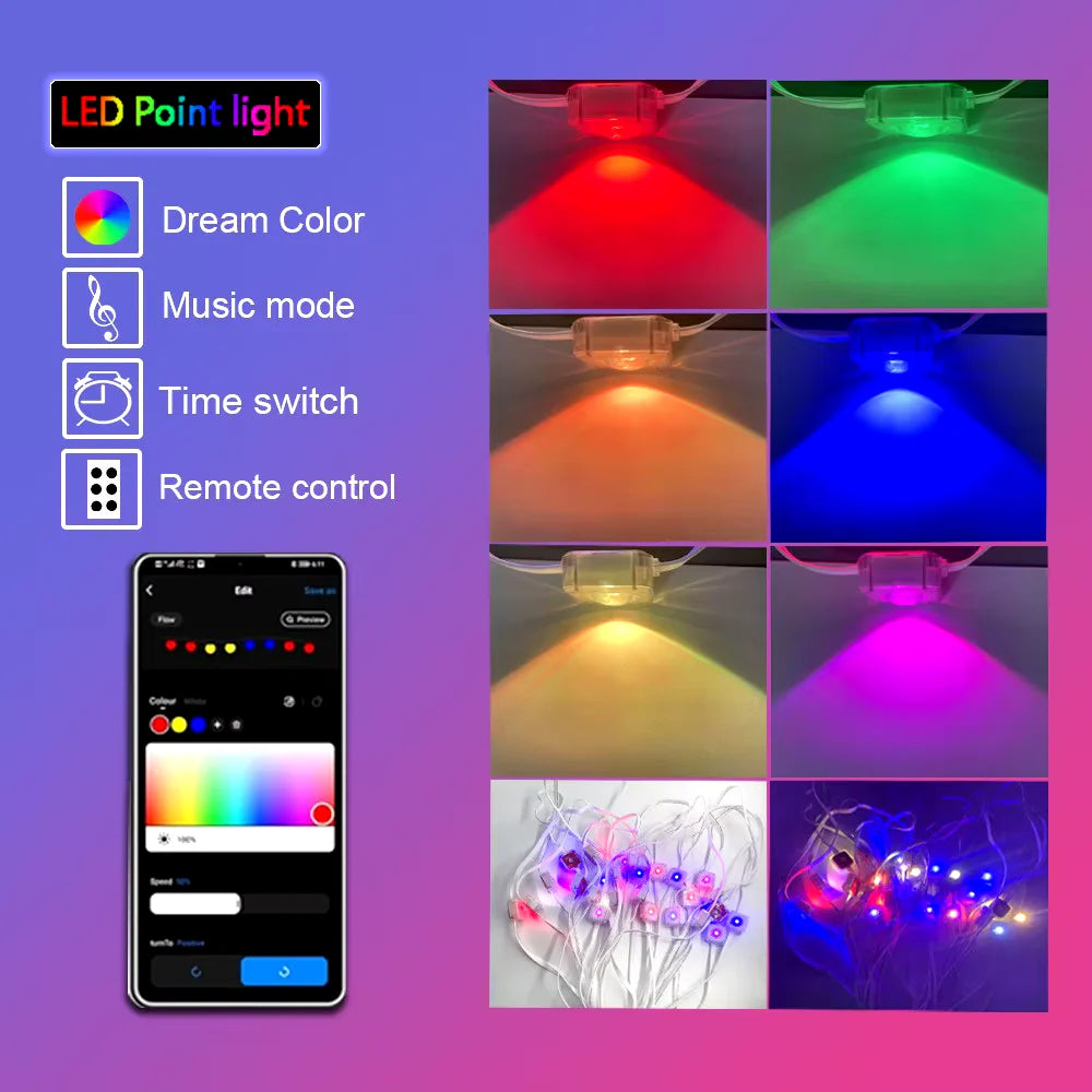 45M RGB LED Outdoor String Lights with APP Control and Scene Modes for Parties and Weddings