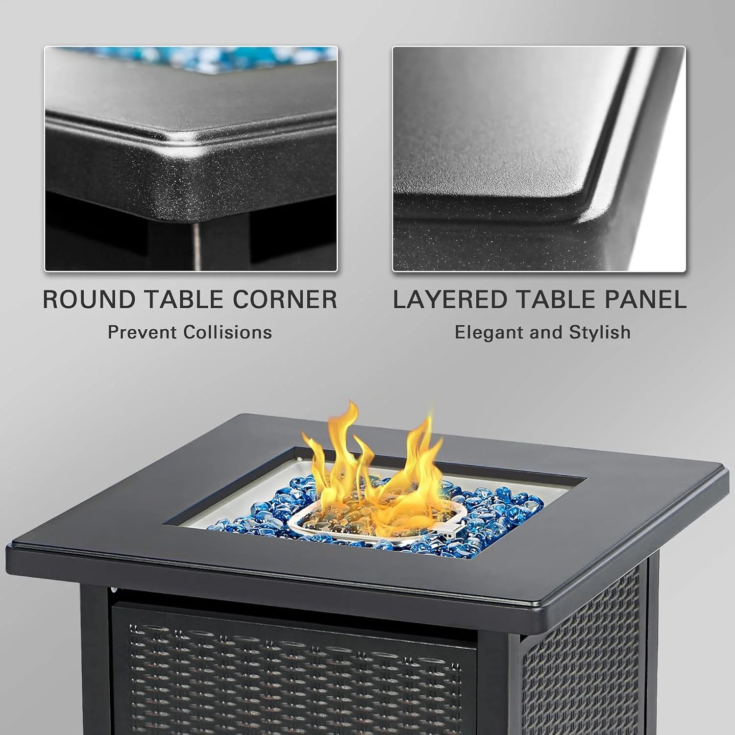 Propane Gas Fire Pit Table with Lid for outside Backyard, Patio 50000 BTU 28 Inch