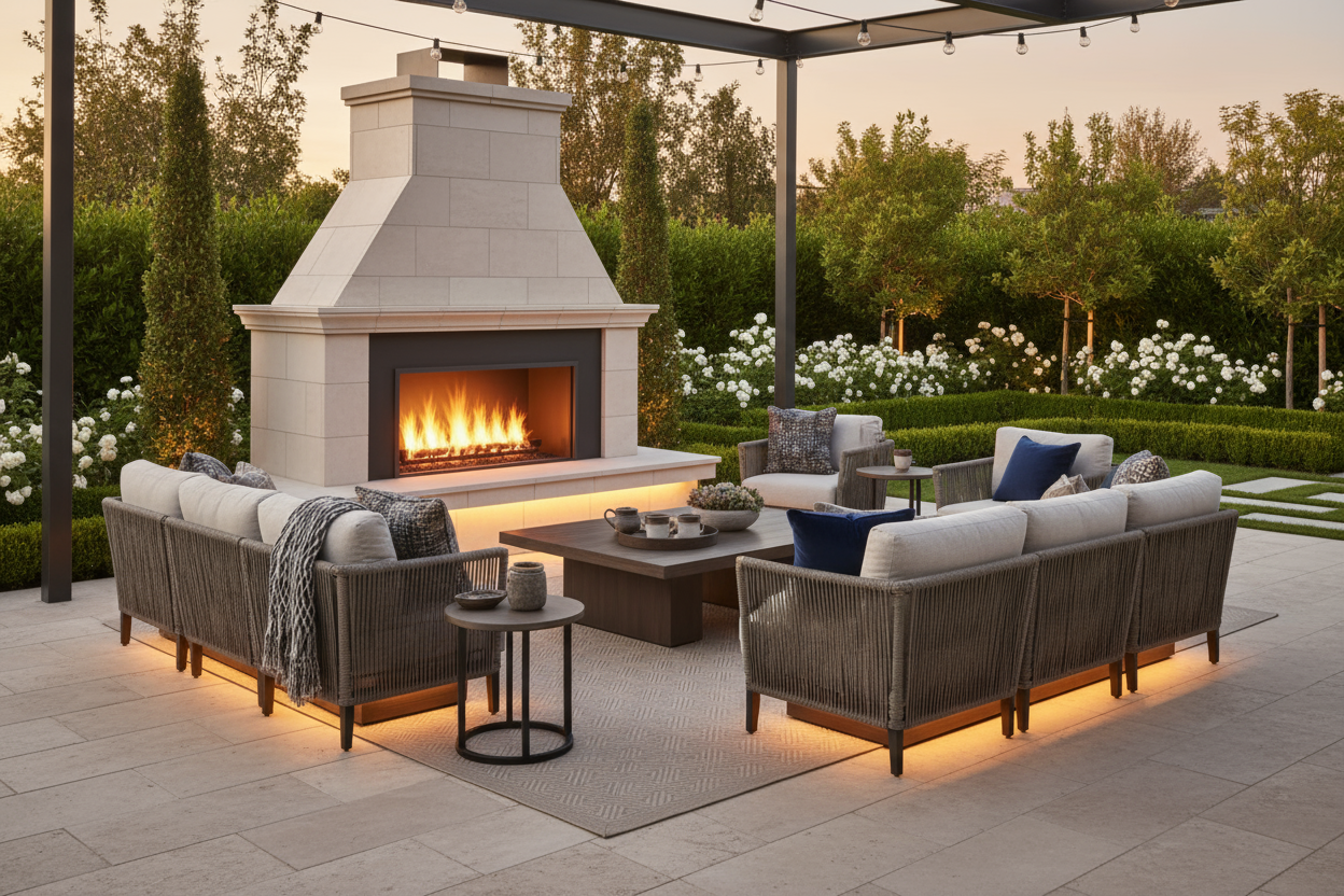 this is the head image for my website which is selling like fireplaces to put on your patio. i need a homepage image high quality and luxuriious